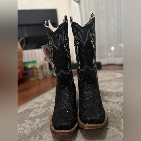 TANNER MARK COWBOY BOOTS 9.5 Black/white Shimmery Western Cowboy Boots NEW - Picture 2 of 13